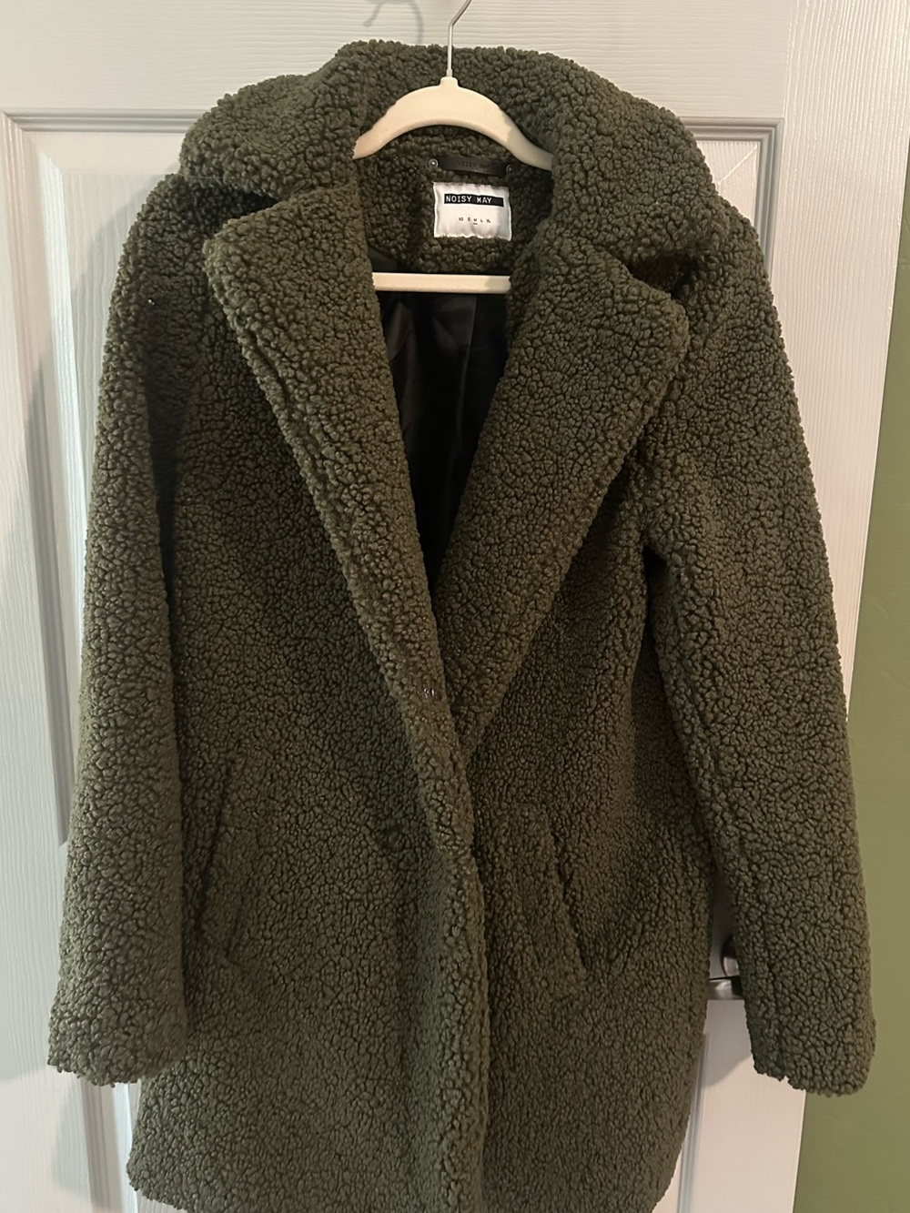 Noisy May Dark Olive Teddy Sherpa Coat